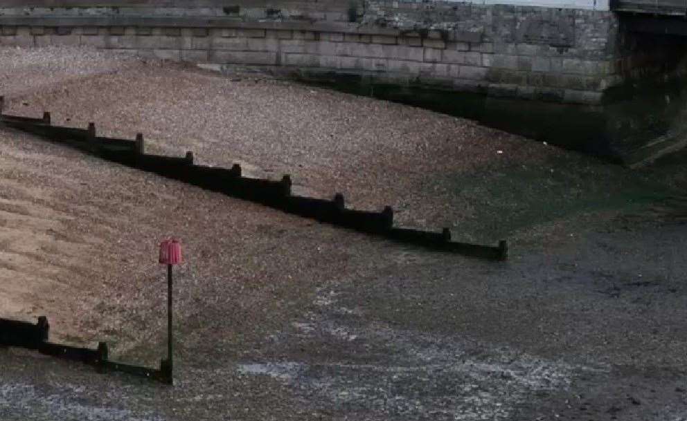 A person had to be rescued by firefighters after getting stuck in mud on Herne Bay beach. Picture: TheDroneMan.net