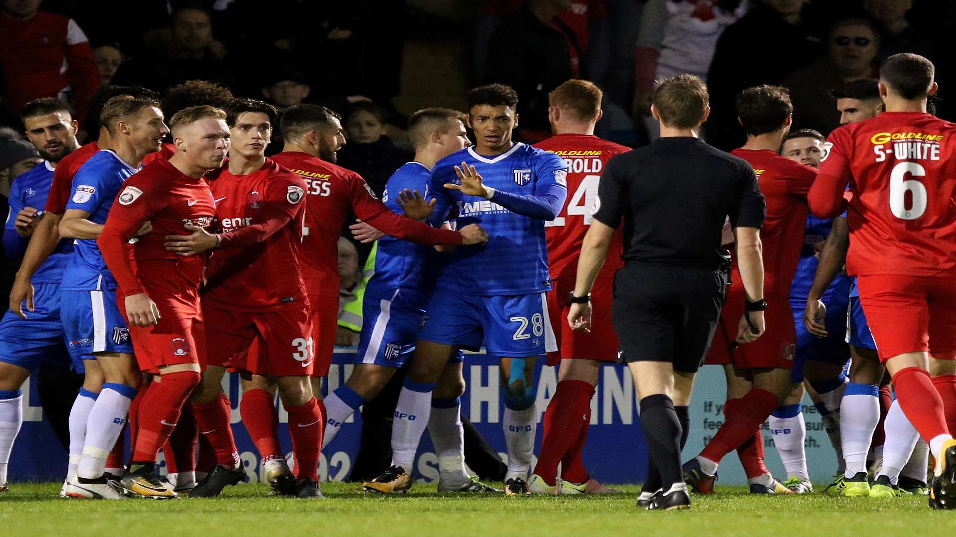 Tempers flare after some feisty challenges Picture: Andy Jones