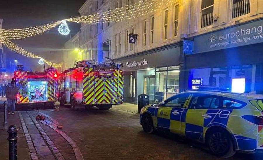 Emergency services in Guildhall Street last night. Pic Megan Carr