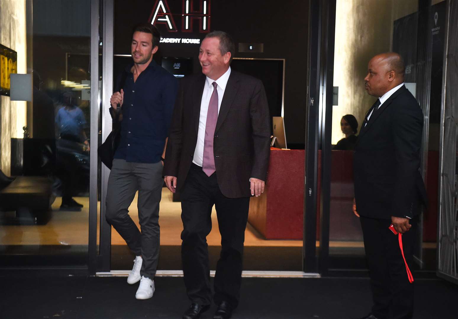 Mike Ashley leaves Sports Direct’s 2019 results announcement with Michael Murray (left), his potential replacement as Frasers Group chief executive (Kirsty O’Connor/PA)