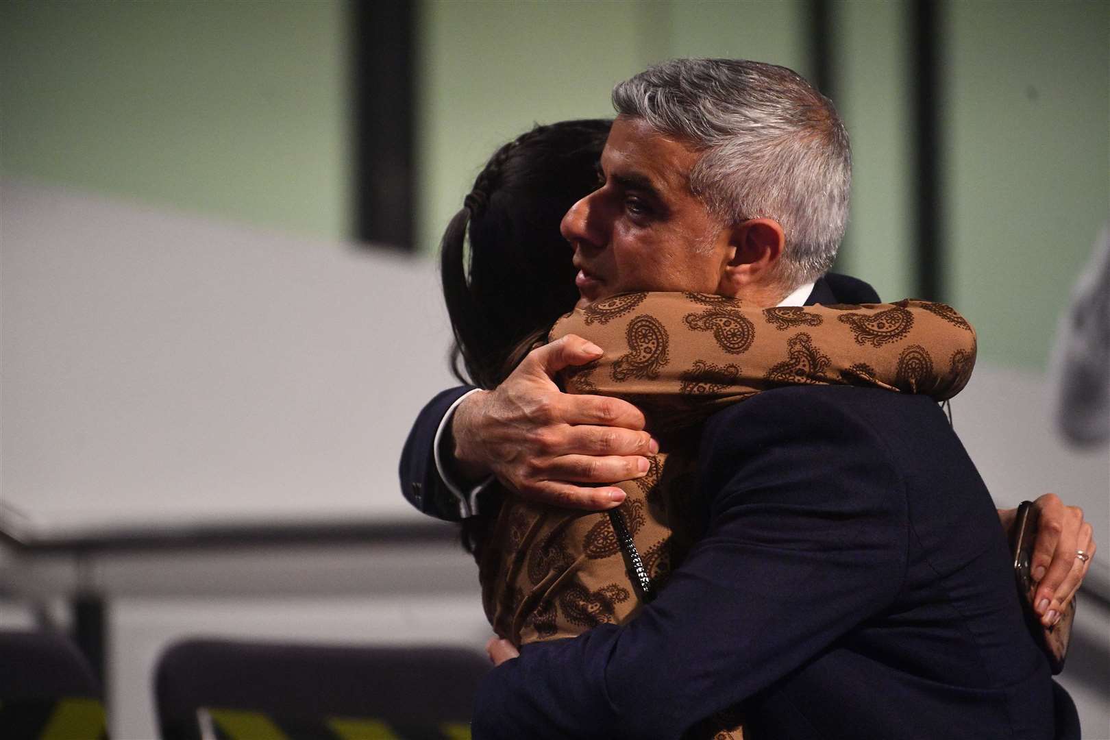 Labour’s Sadiq Khan is hugged by one of his daughters (Victoria Jones/PA)