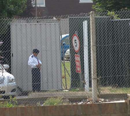 High security at the BAE systems social club and temporary police station in Hoo,