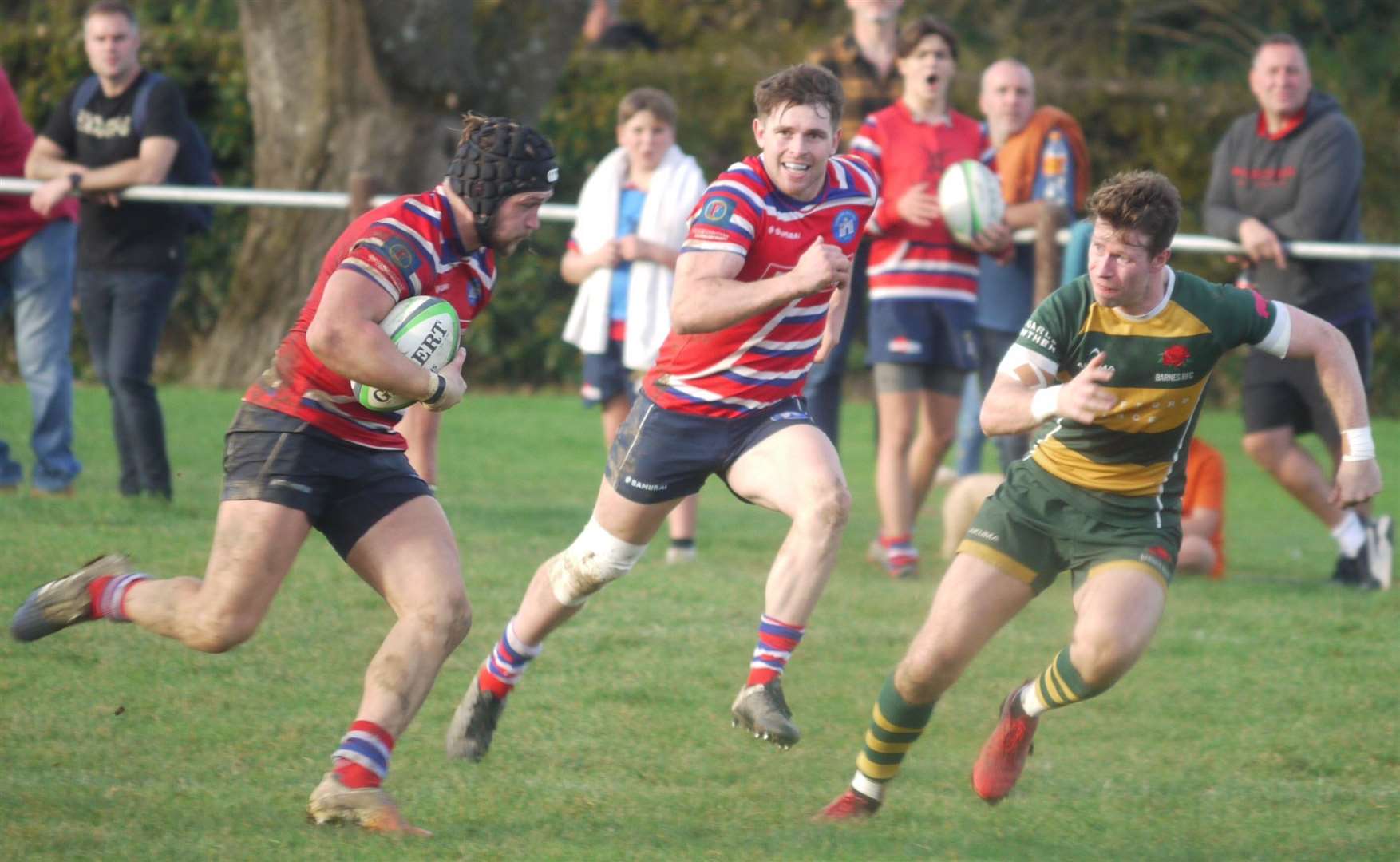 Duncan Tout on the charge for Tonbridge against Barnes. Picture: Adam Hookway