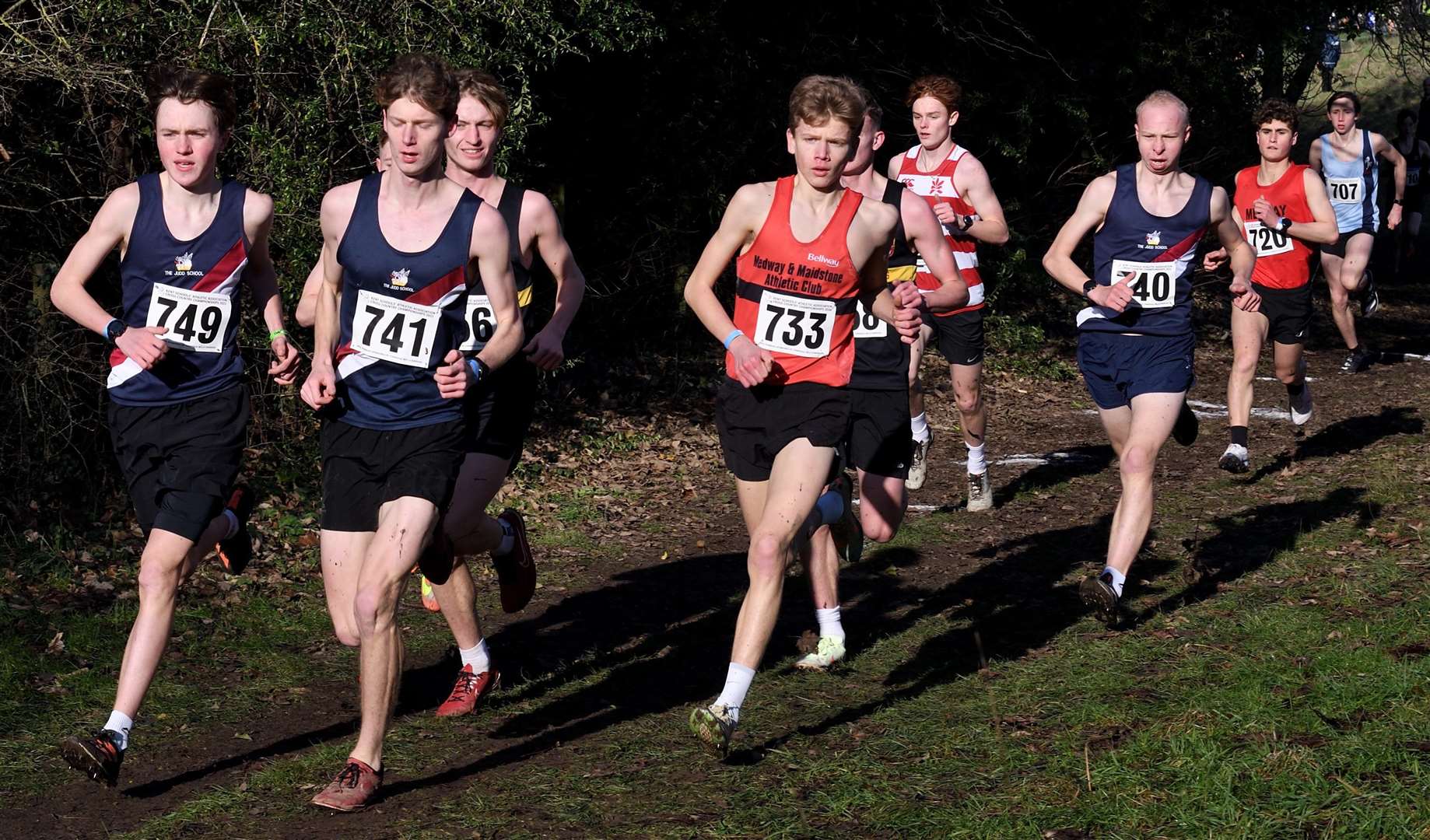 Tonbridge's Edward.Coutts (No.741) and Jamie Macdonald (No.749) in the senior boys' race. Picture: Simon Hildrew. (62006070)