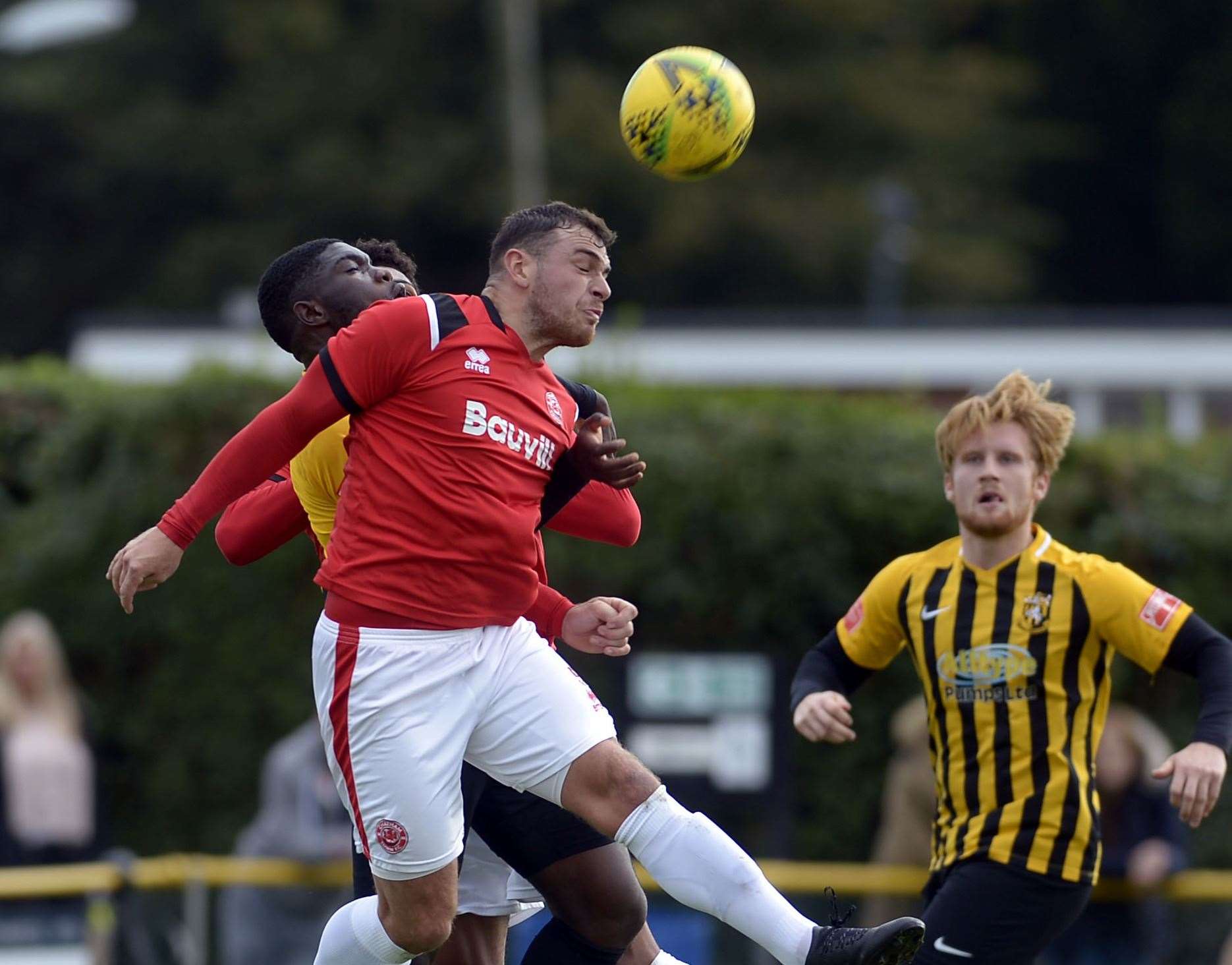 Action from Chatham's FA Cup victory at Cheriton Road on Saturday Picture: Barry Goodwin