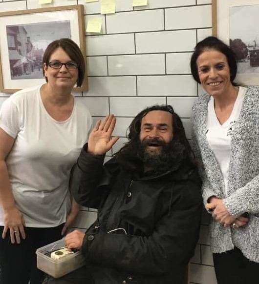 Roger with staff at Barming Fish and Chip shop