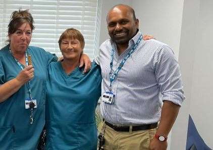 Sojan Joseph with nurses at Maidstone hospital in his former role as a mental health nurse in the NHS