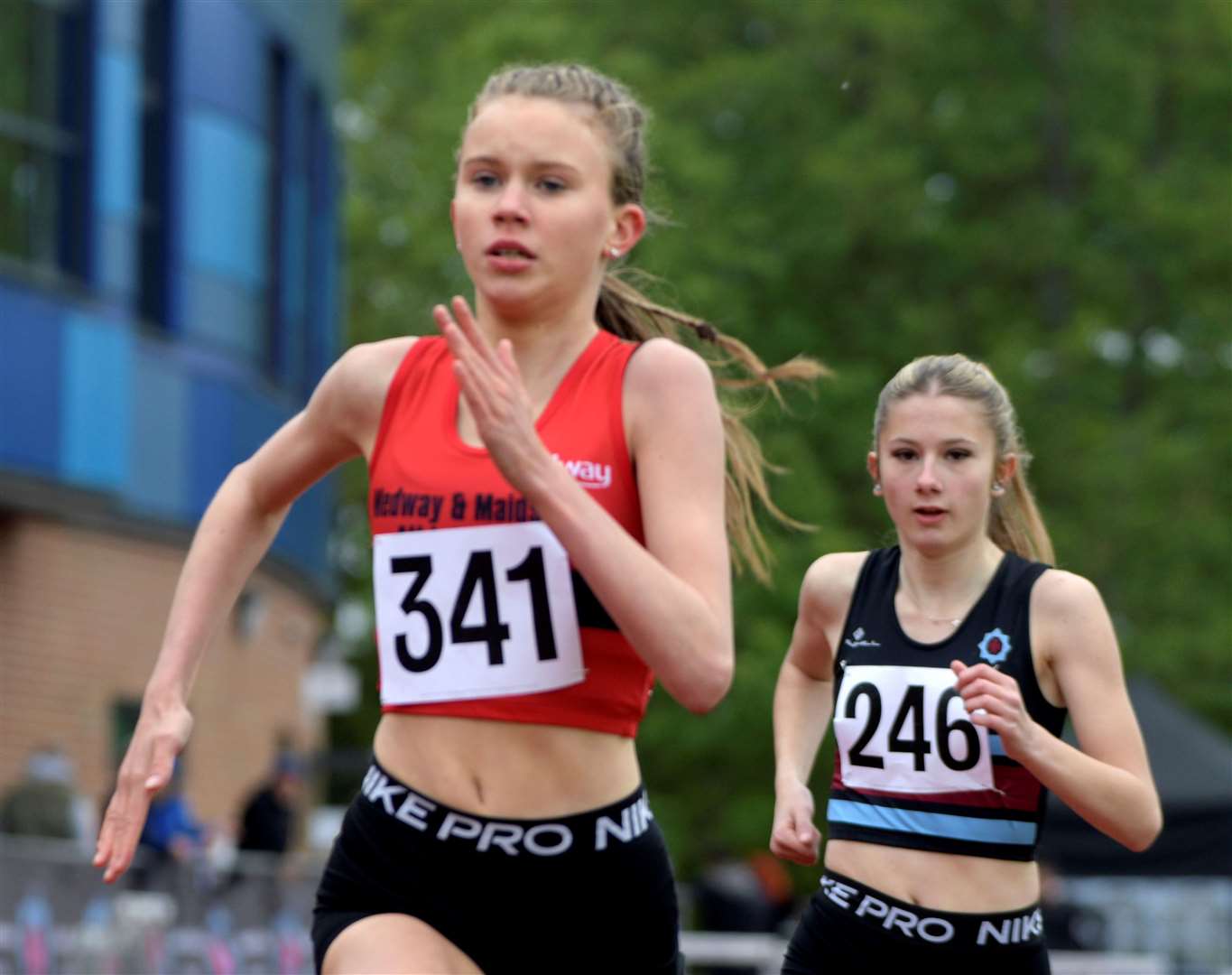 No. 341 Sofia Cudmore Smith of Medway and Maidstone battles it out in the under-15 girls’ 800m. Picture: Barry Goodwin