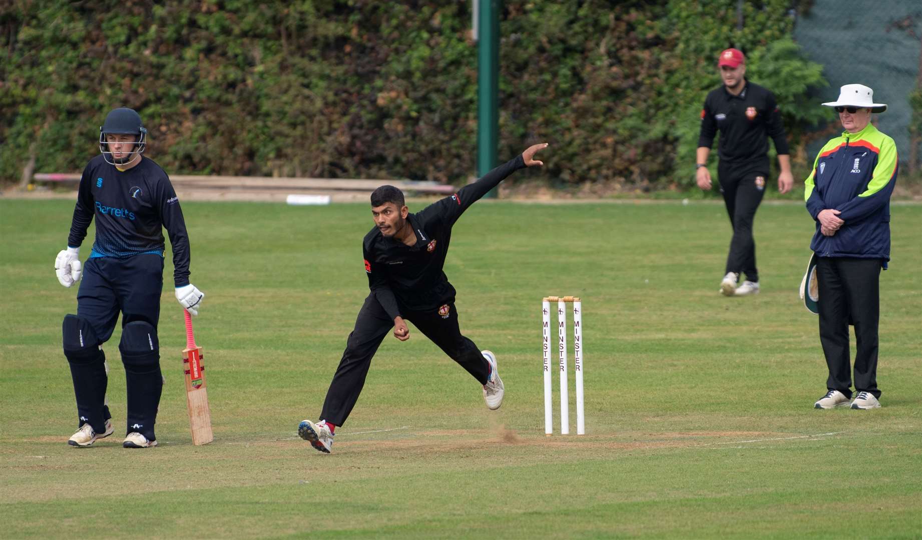 Bowler Yashraj Joshi for Minster against St Lawrence & Highland Court Picture: James Buttenshaw