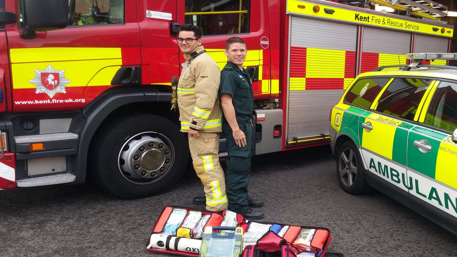 Simon Diemmanuele and David Goodale at the launch of the emergency co-response at Sittingbourne fire station