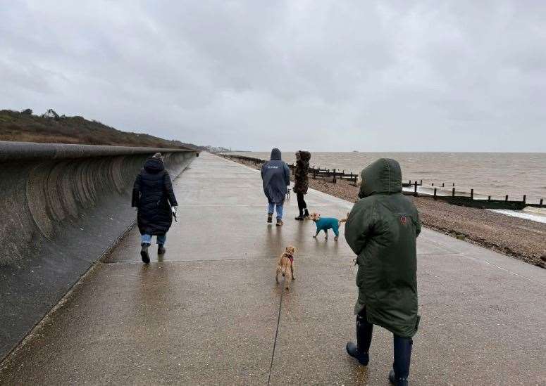 The group took a blustery walk along Herne Bay seafront. Picture: Amanda Holden/Instagram