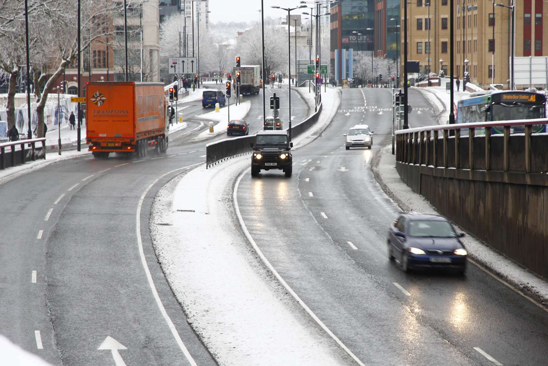 Winter driving on roads. Library picture