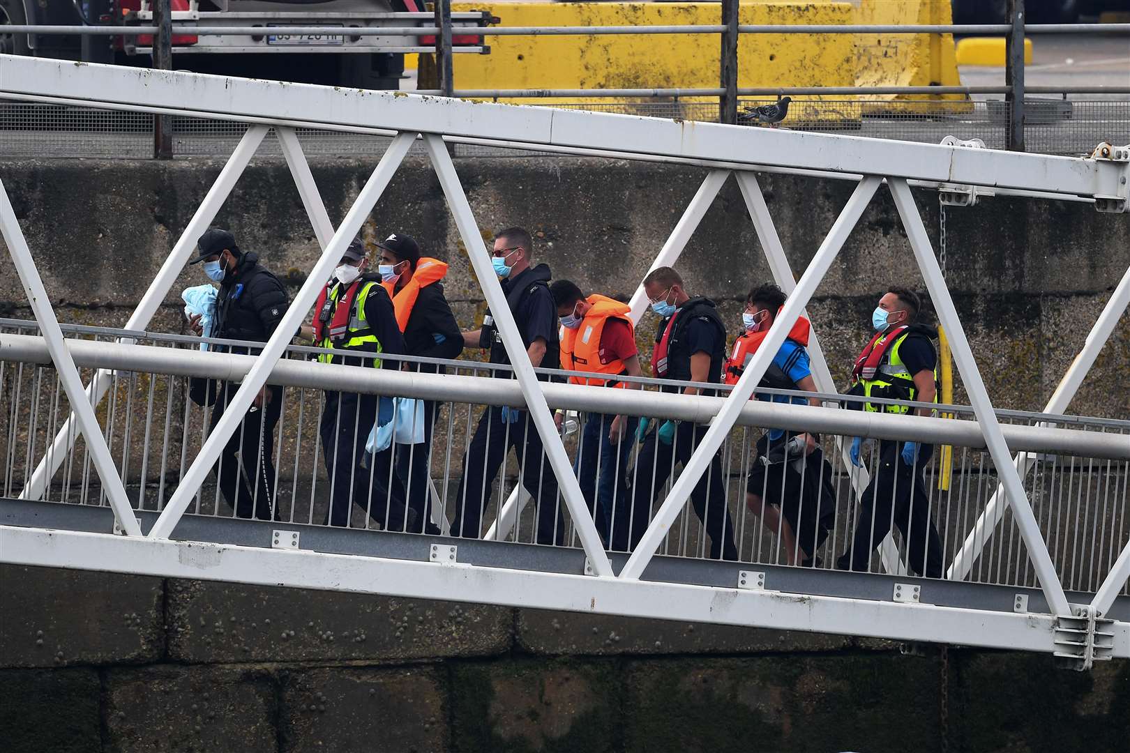 A group of people thought to be migrants disembark in Dover (Kirsty O’Connor/PA)