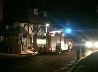 A fire engine outside the Walnut Tree in Yalding