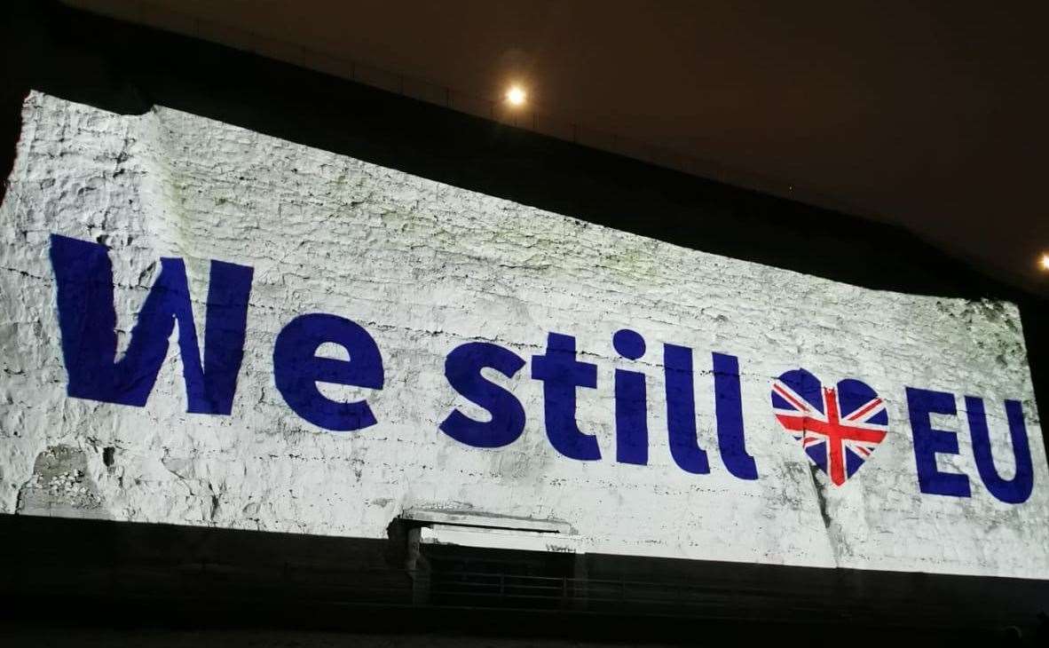 The message projected onto the cliffs in Ramsgate