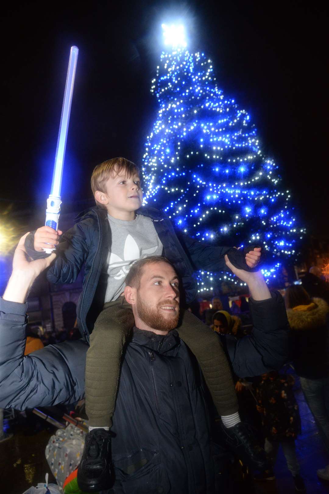 Damien and Henley Beer, eight at the lights switch-on last year. Picture: Chris Davey