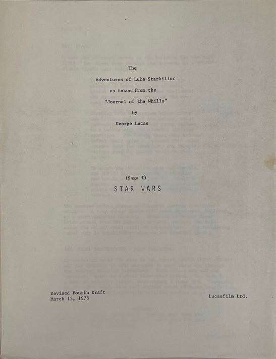 The fourth draft of a screenplay for the first filmed Star Wars movie, originally titled as The Adventures Of Luke Starkiller (Excalibur Auctions)