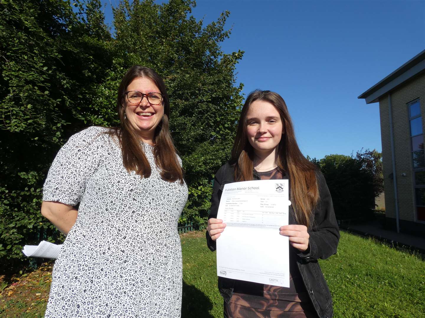 Fulston Manor head of school Susie Burden with A-level pupil Ellen McDermot