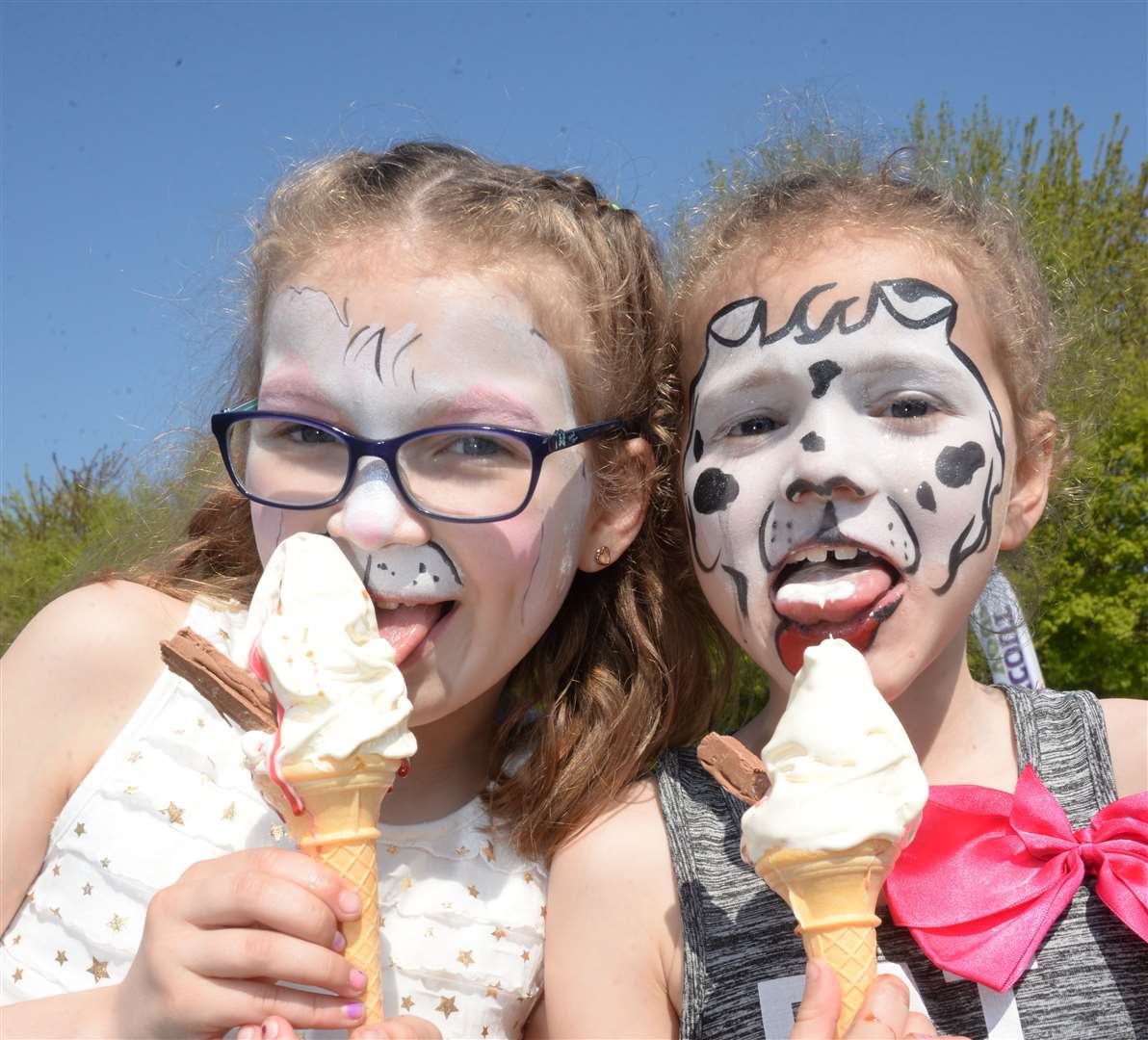 Sisters Summer, nine and Maisie, eight enjoying ice cream at the English Festival held at the Riverside Country Park. Picture: Chris Davey