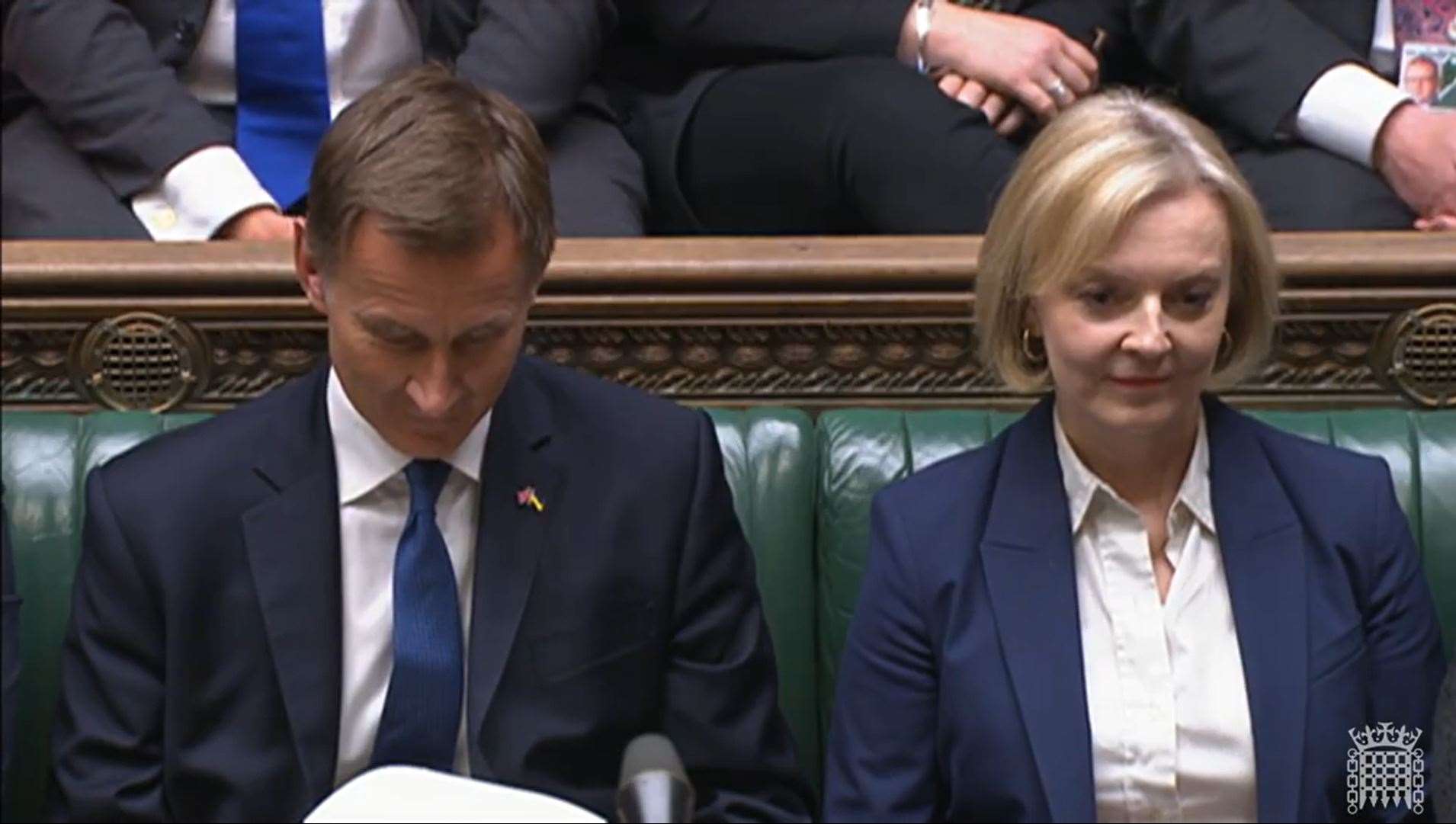 Jeremy Hunt and Liz Truss listen to Shadow Chancellor Rachel Reeves’ response the Chancellor’s statement (House of Commons/PA)