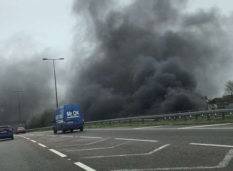 Smoke billowing across the carriageway. Picture: Robin Chappell.