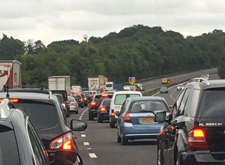 The scene on the M20. Picture: Nicola Allard