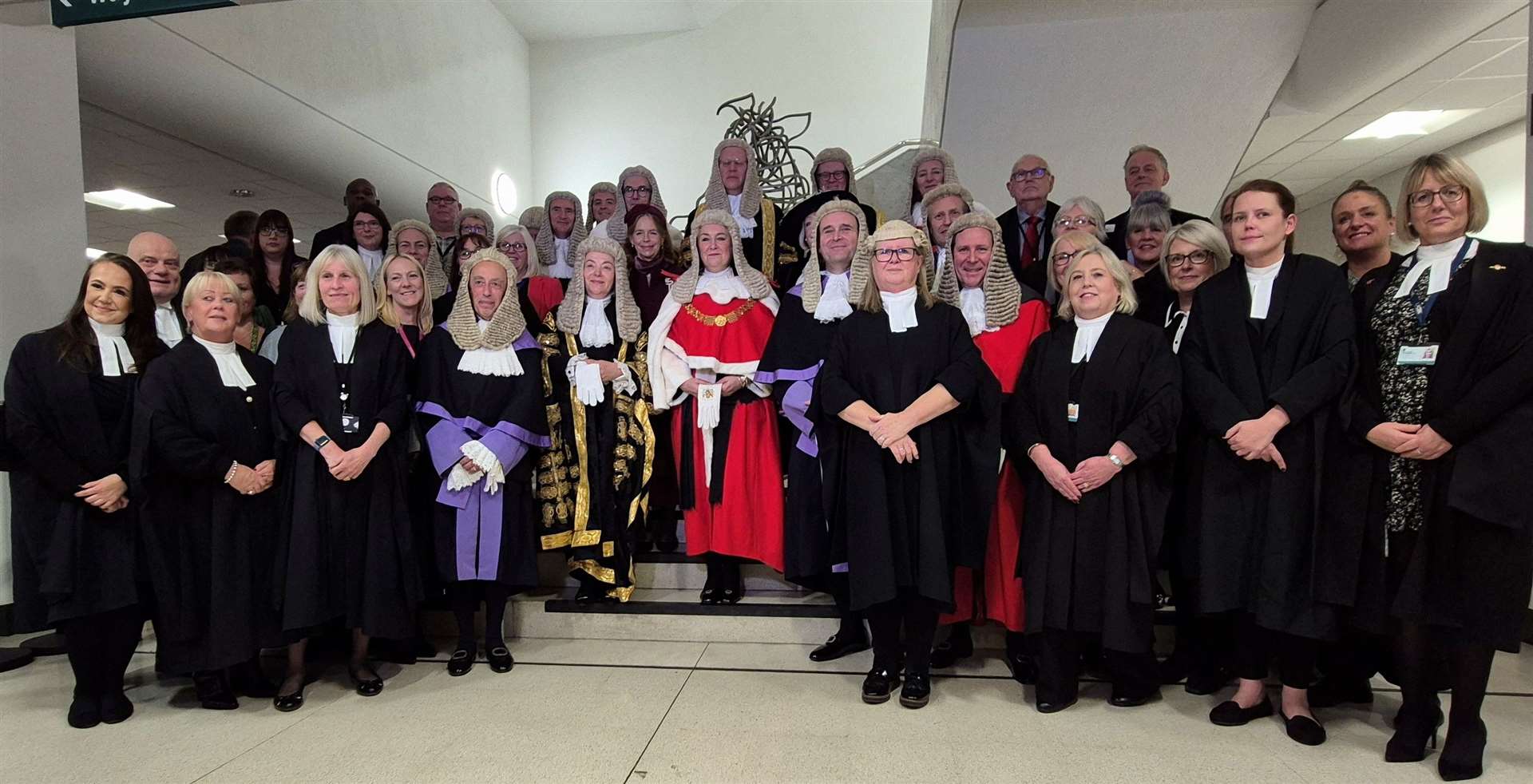 The crown and county court judges of Maidstone Combined Court Centre with court clerks and ushers, as well as members of the senior judiciary in England and Wales alongside the Lady Chief Justice, Baroness Carr of Walton-on-the-Hill (centre, dressed in red). Picture: Julia Roberts