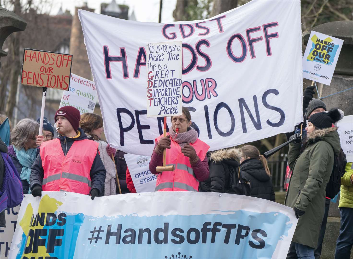 Protesters outside Sheffield Girls’ School (Danny Lawson/PA)