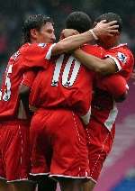 LEFT TO RIGHT: Alexei Smertin, Darren Bent and Jerome Thomas celebrate Charlton's winner. Picture: MATTHEW WALKER