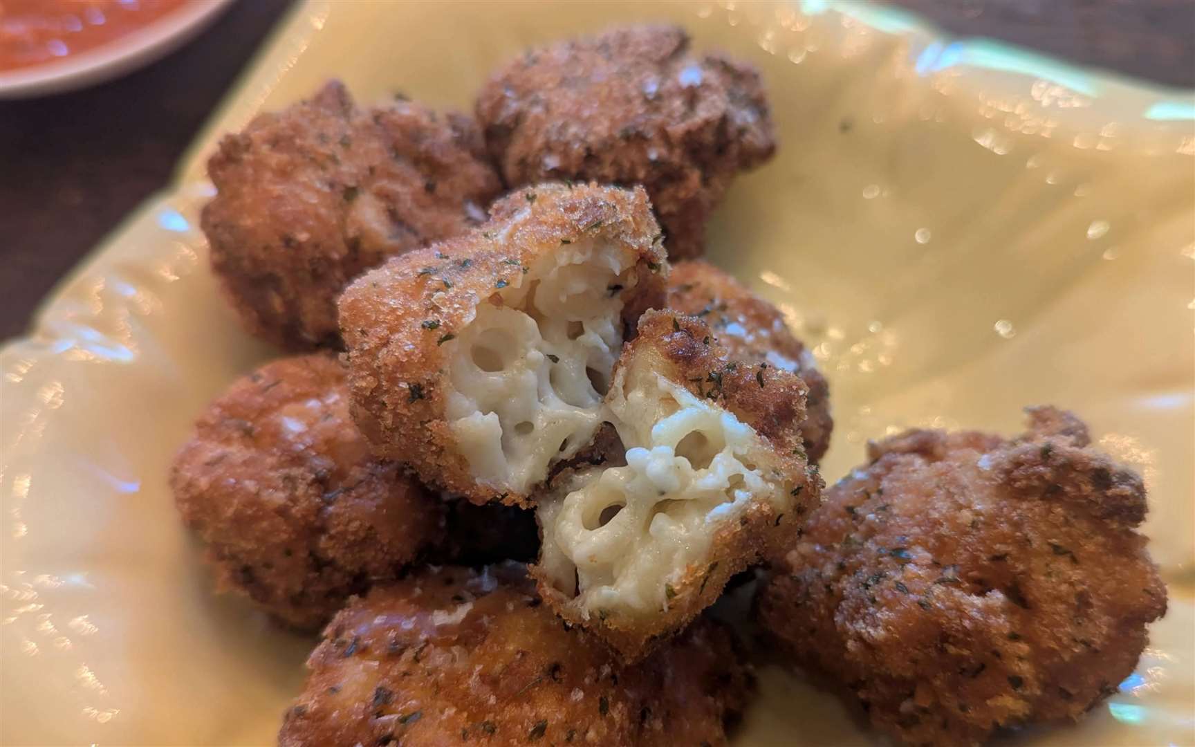 The mac and cheese balls were the highlight of the meal at The Naughty Dog