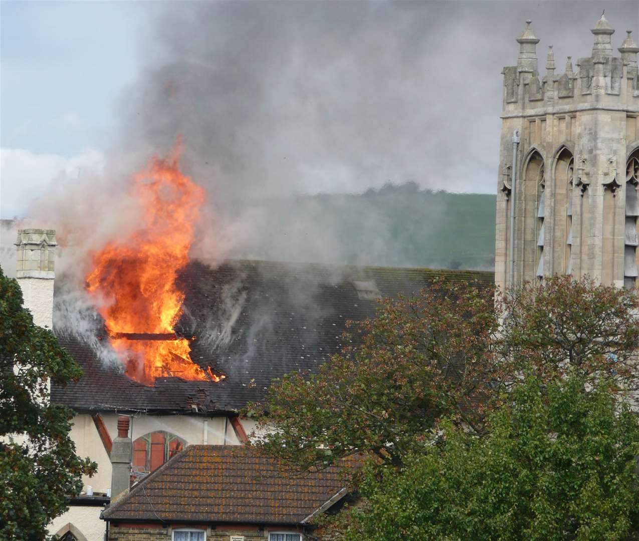 The former St Columba United Reformed Church on fire in 2007. Picture: Alison Williams