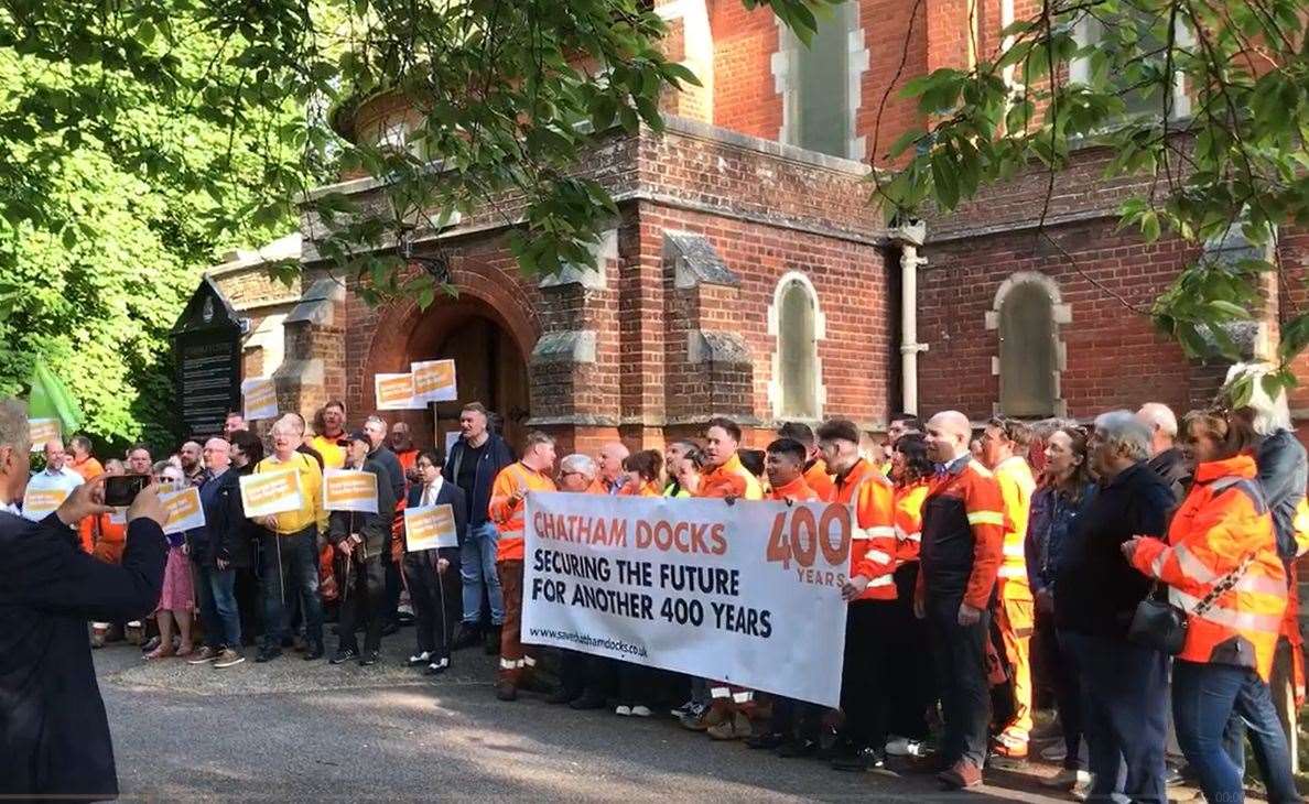 The Save Chatham Docks campaign protesting outside of the May 8 planning committee meeting where the decision was deferred.