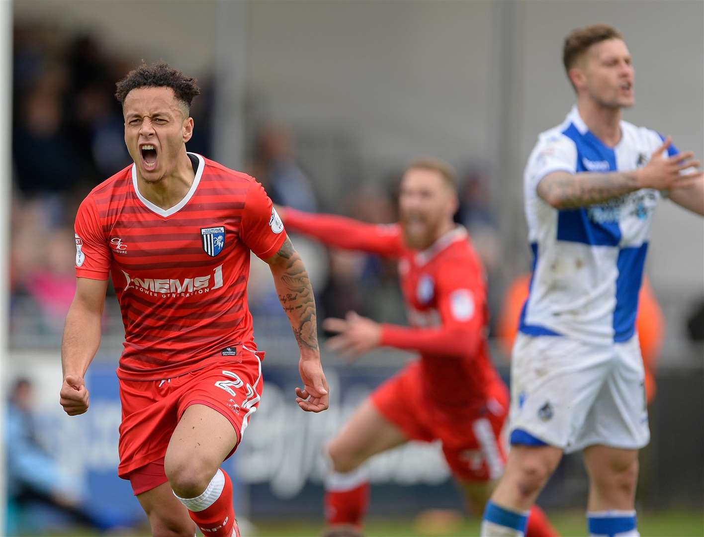 Gillingham's Elliott List celebrates his injury-time equaliser on Saturday Picture: Ady Kerry