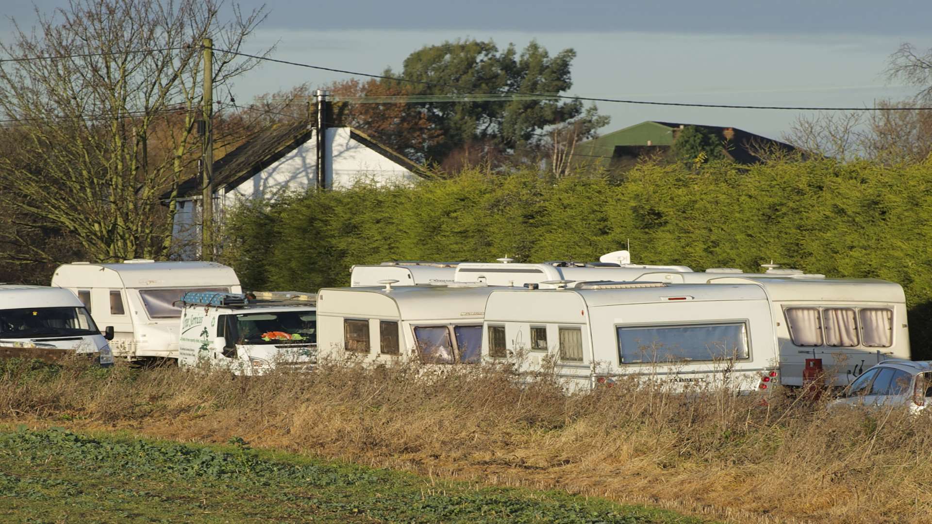 The travellers were parked illegally along Bobbing Hill, near Sittingbourne