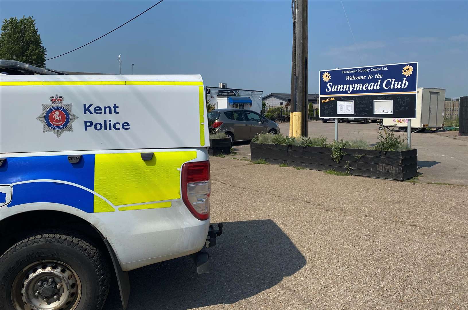 Police were spotted near Eastchurch Holiday Centre in Fourth Avenue, Sheppey, after Mr Petrou was killed