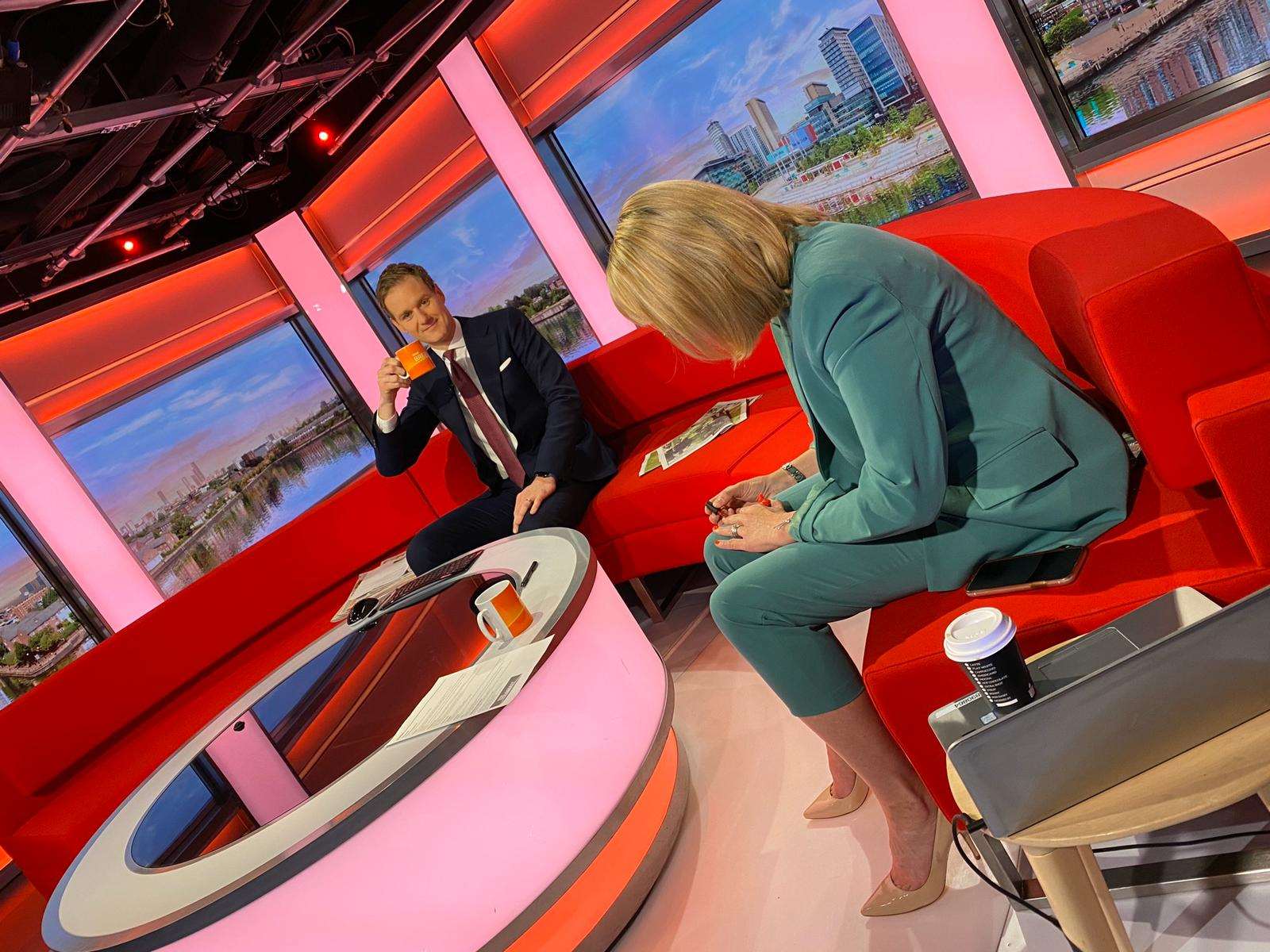 Dan Walker and Louise Minchin behind the scenes at BBC Breakfast (BBC/PA)