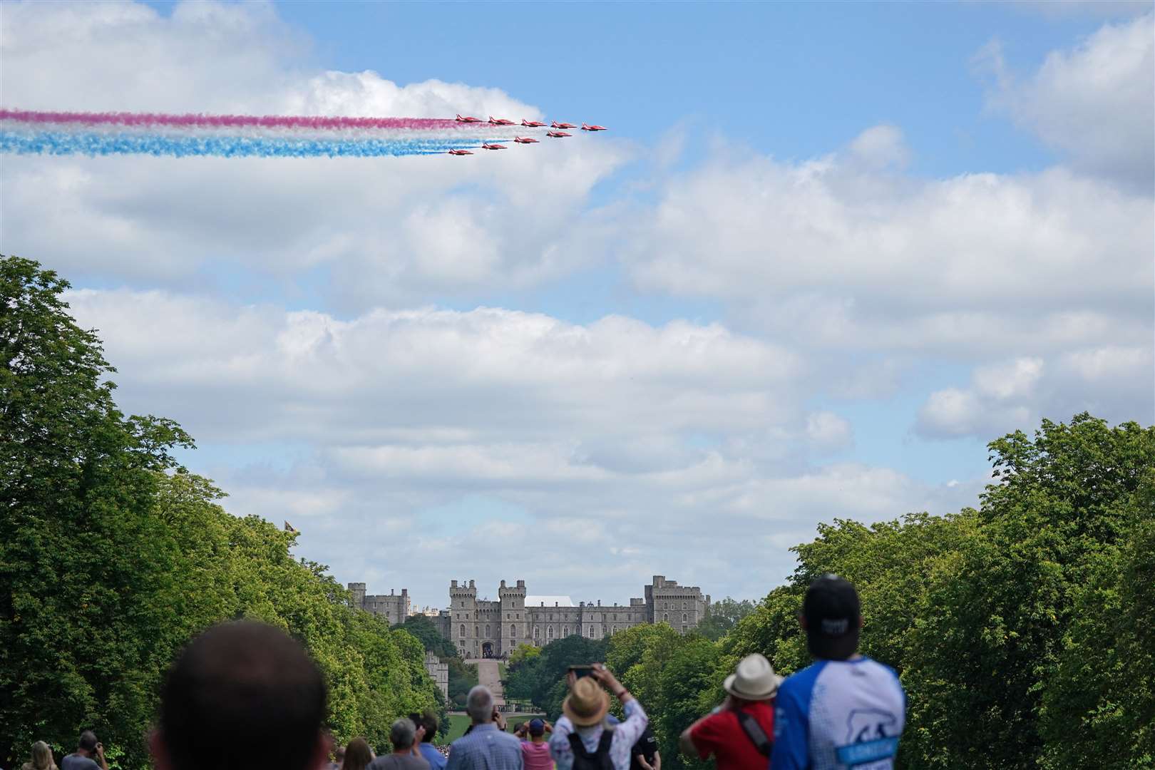 The Red Arrows fly over Windsor Castle to mark the Queen’s official birthday (Andrew Matthews/PA)