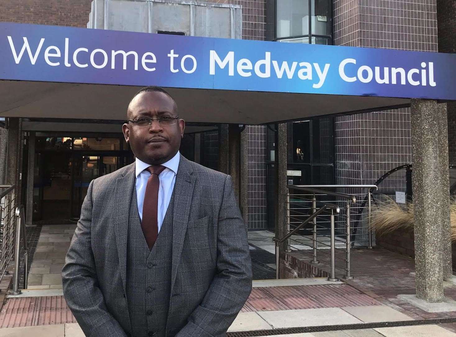 Cllr Habib Tejan outside Medway Council's Gun Wharf HQ