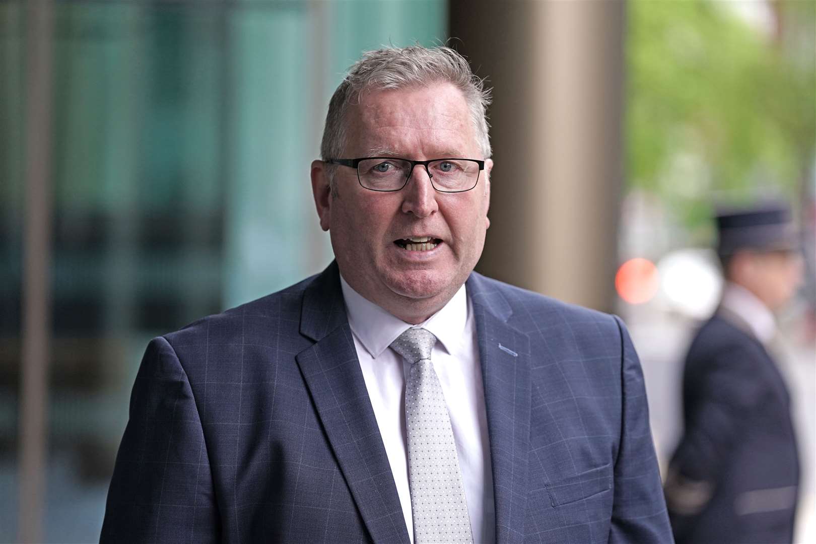 Ulster Unionist leader Doug Beattie speaking to media outside the Grand Central Hotel in Belfast, following his meeting with Taoiseach Micheal Martin (Brian Lawless/PA)