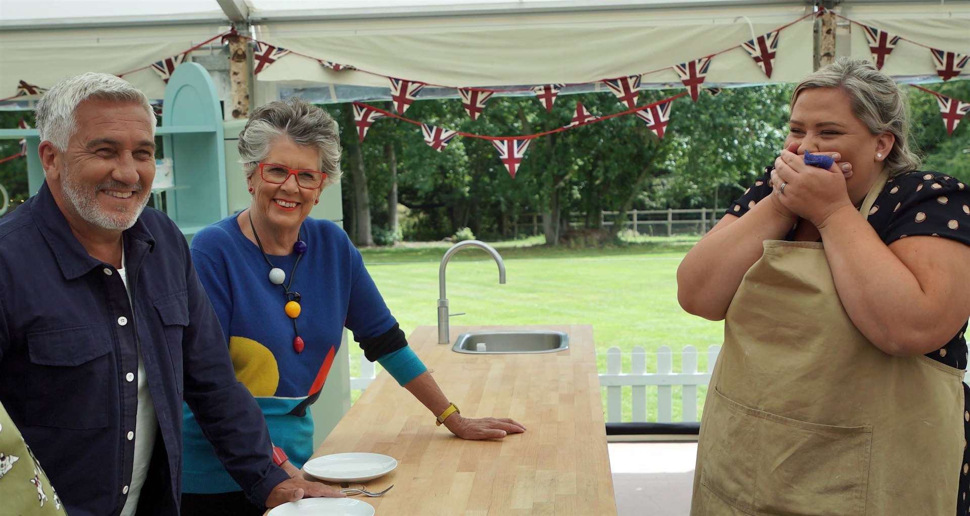 Laura in the tent with judges Paul and Prue Picture: Channel 4