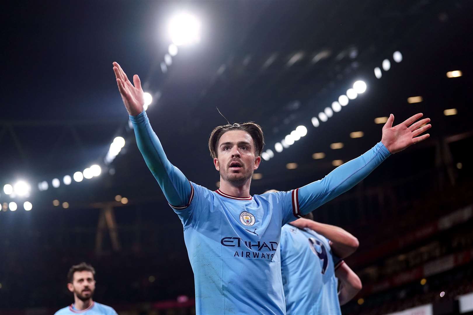 Jack Grealish celebrating a goal against Arsenal last season (Adam Davy/PA)