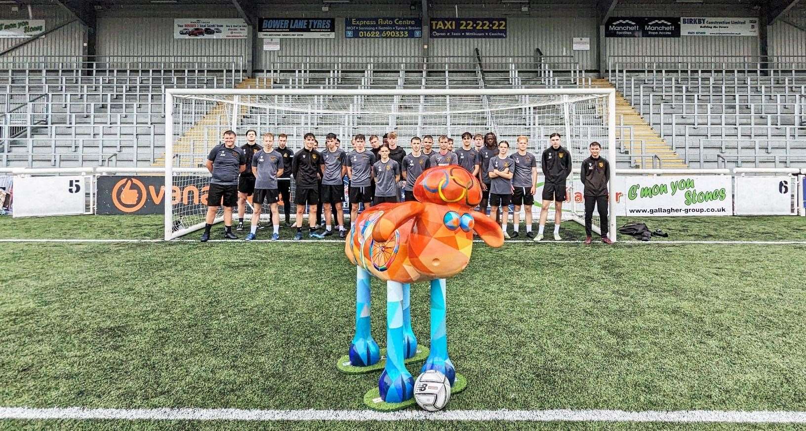 The Olympic-themed Shaun the Sheep sculpture at Maidstone United’s Gallagher Stadium. Picture: Supplied by Pennington PR