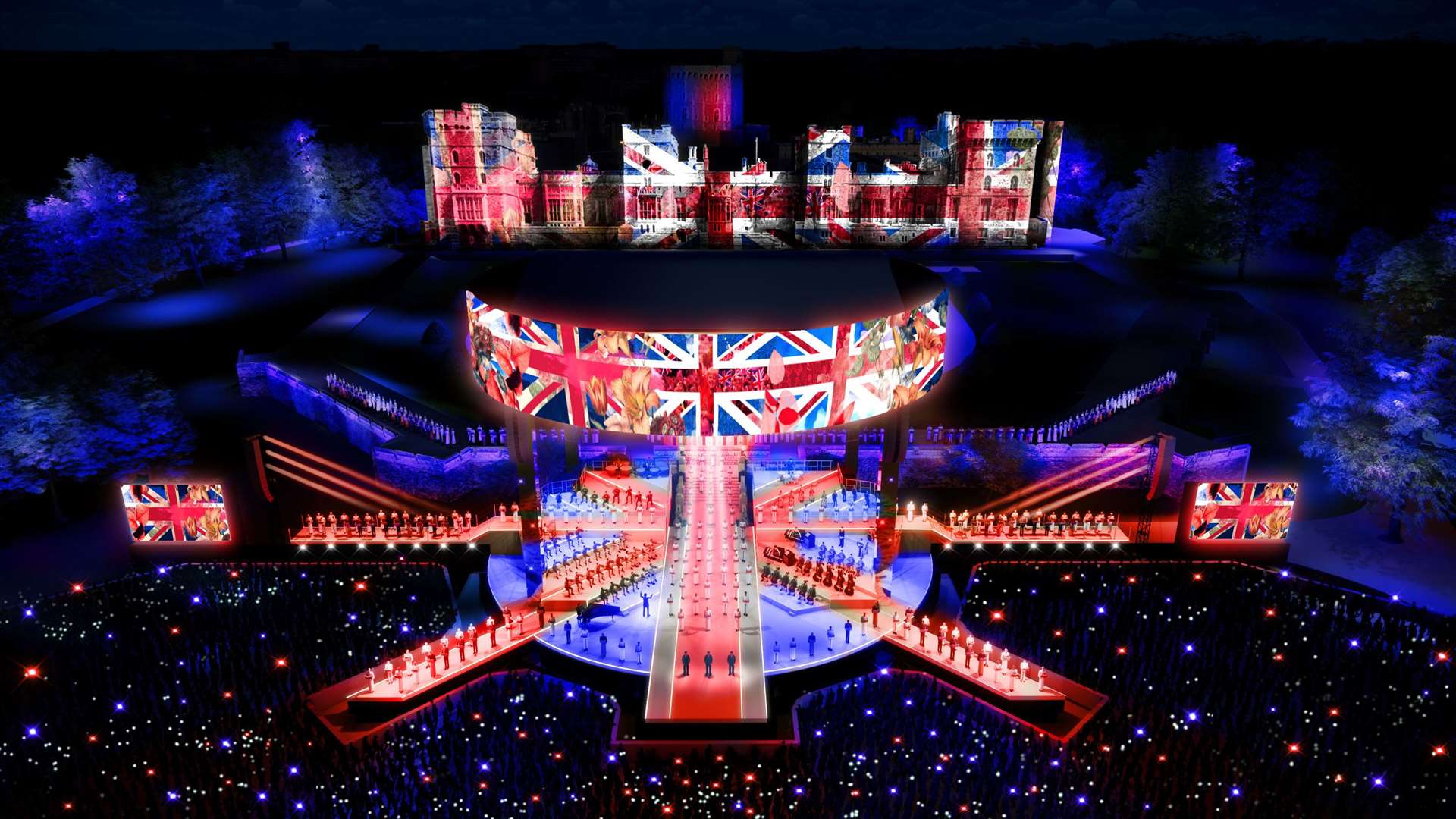 A CGI representation of the staging for the Coronation Concert (BBC Studios/PA)