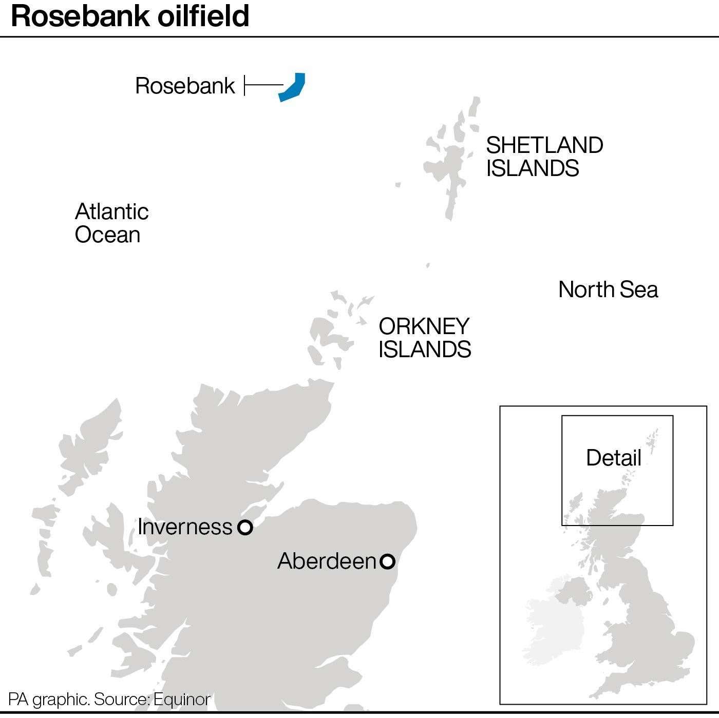 Rosebank oilfield locator. See story ENERGY Rosebank. Infographic PA Graphics. An editable version of this graphic is available if required. Please contact graphics@pamediagroup.com.