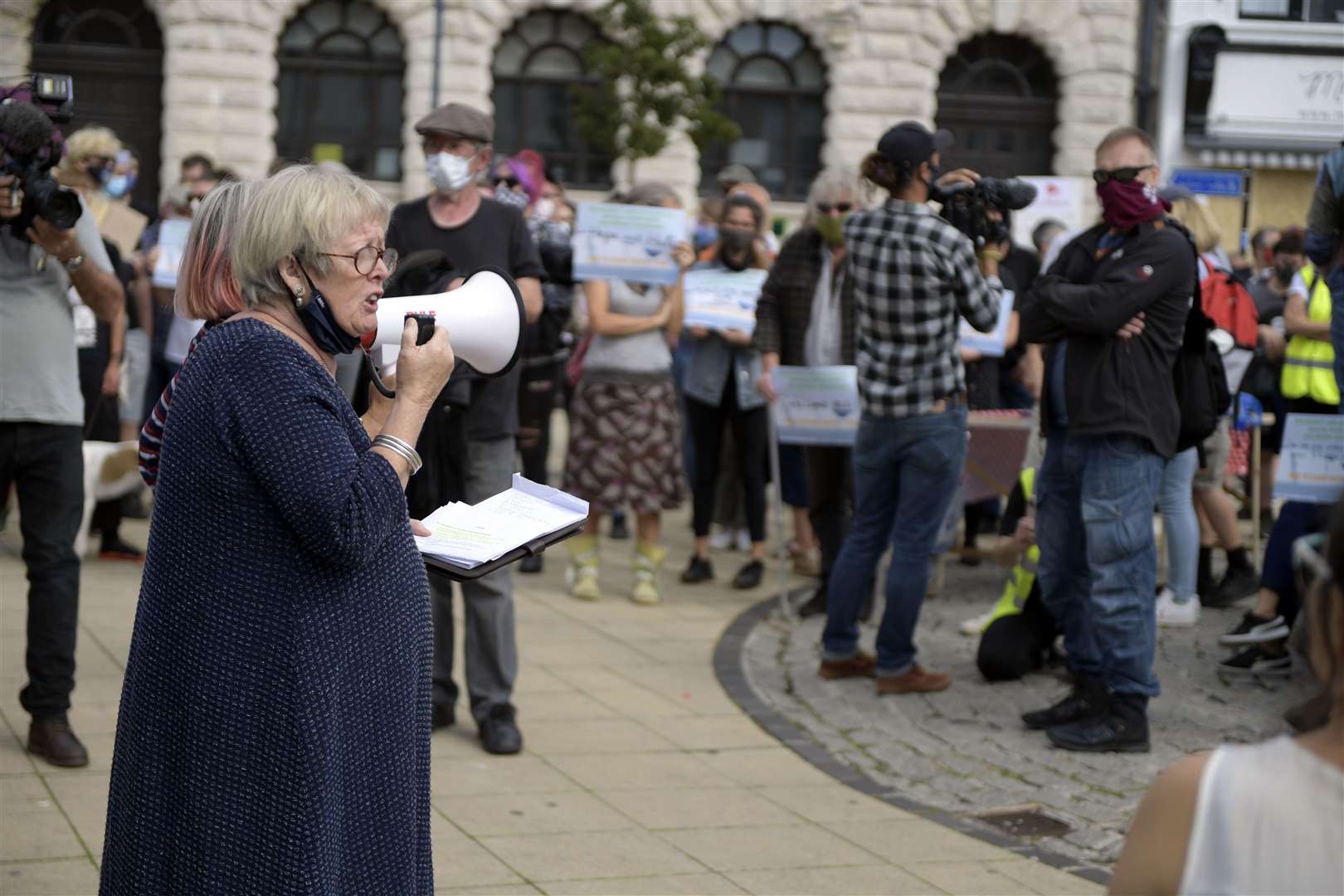 Kent Anti-Racism Network (KARN) organised a 'solidarity stand' in Market Square, Dover in support of migrants today. But far right groups then decided to hold their own protest. Picture: Barry Goodwin