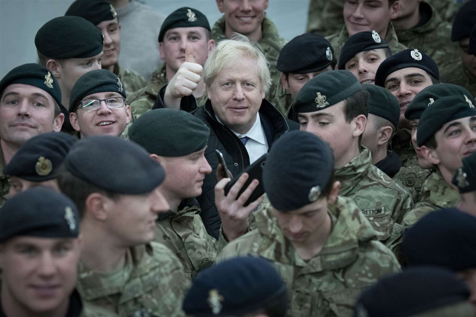 Addressing British soldiers after serving Christmas lunch to British troops stationed in Estonia during a one-day visit to the Baltic country at the end of 2019, but the Prime Minister was about to face his biggest battle (Stefan Rousseau/PA)