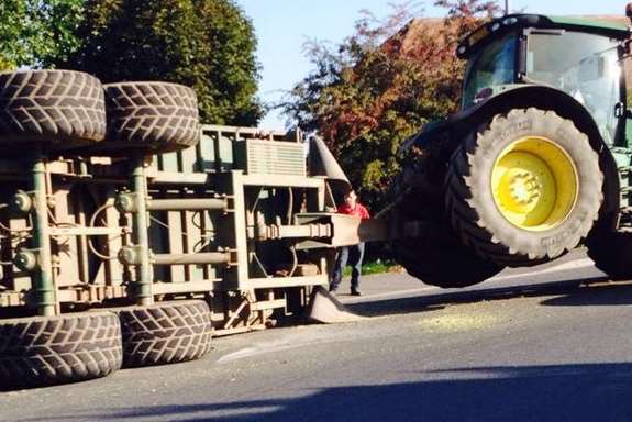 Tractor trailer has flipped over on the Old Thanet Way