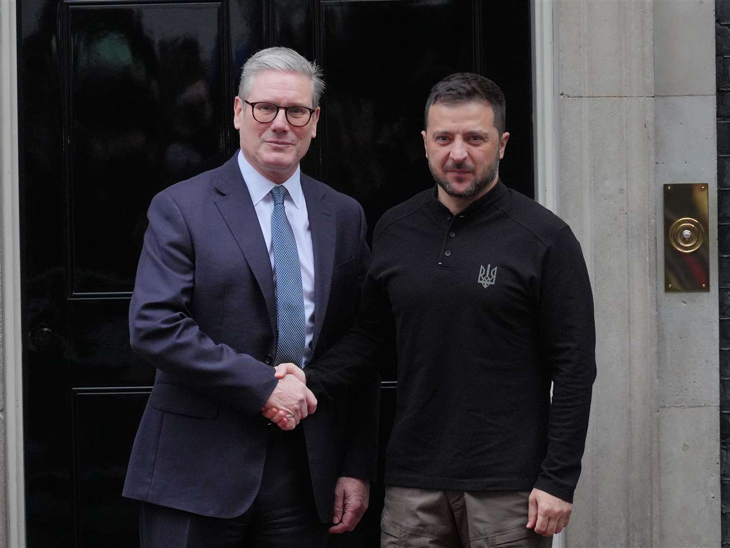 Ukrainian President Volodymyr Zelensky is greeted by Prime Minister Sir Keir Starmer as he arrives in Downing Street, London, (PA)