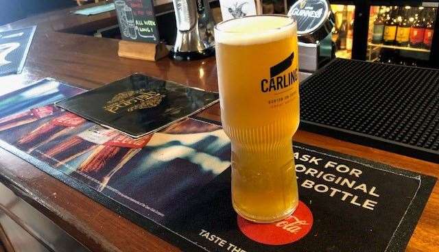 It might have been served in a Carling glass but this is actually a pint of Cobra lager