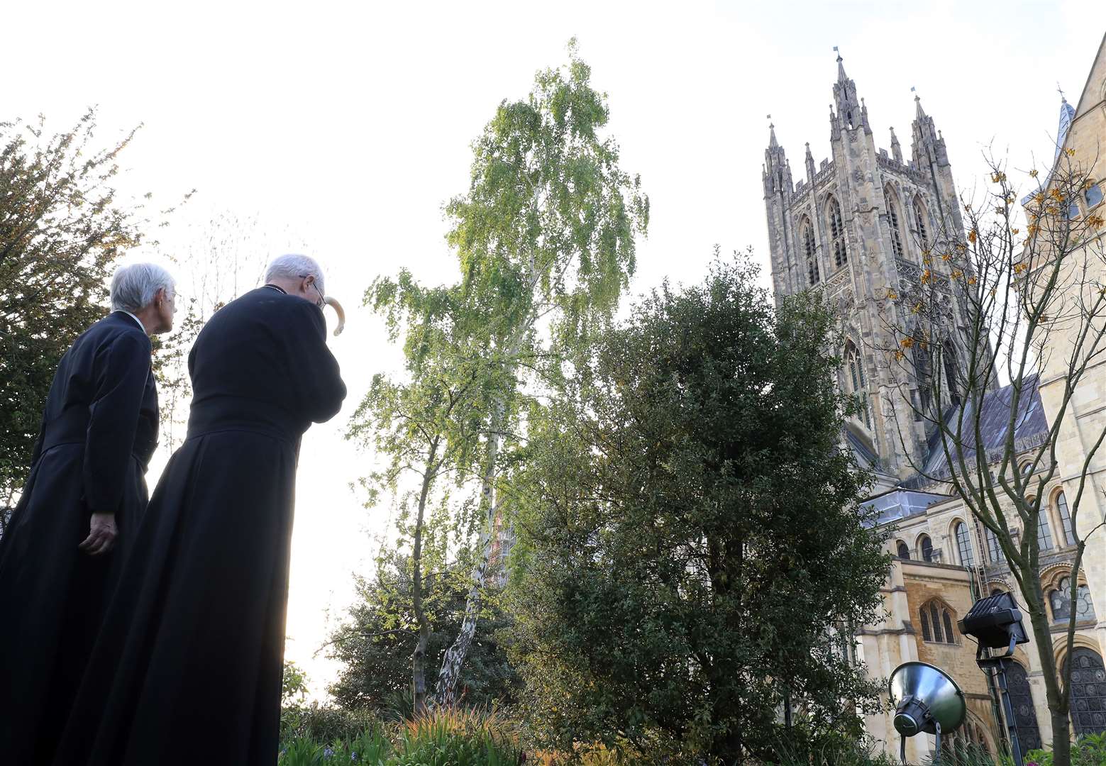 Archbishop of Canterbury Justin Welby (right) with the Dean of Canterbury Cathedral, the Very Rev Robert Willis, outside the cathedral (Gareth Fuller/PA)